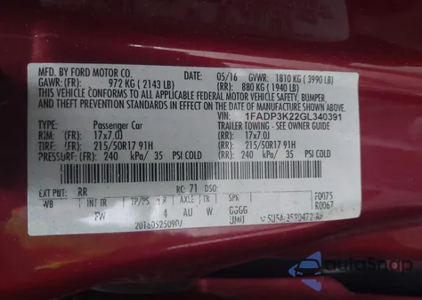 2016 Ford Focus Se from USA, damaged, VIN 1FADP3K22GL340391